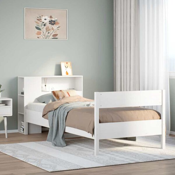 vidaXL Lit biblioth&egrave;que sans matelas blanc 90x200cm bois de pin massif