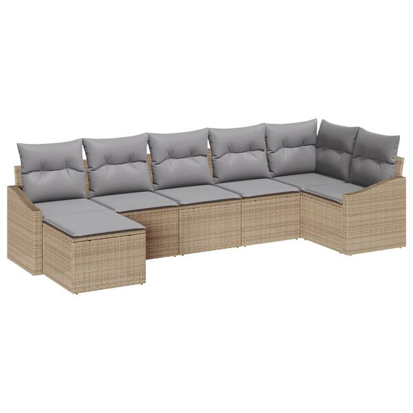 vidaXL Ensemble de Canap&eacute;s avec coussin 7 pcs Beige polyrotin