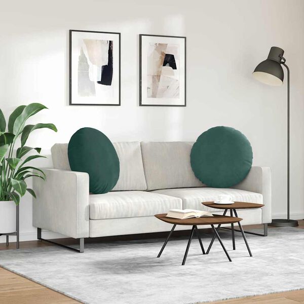 vidaXL Coussins de si&egrave;ge 2 pcs Vert fonc&eacute; &Oslash; 40 x 13 cm Velours