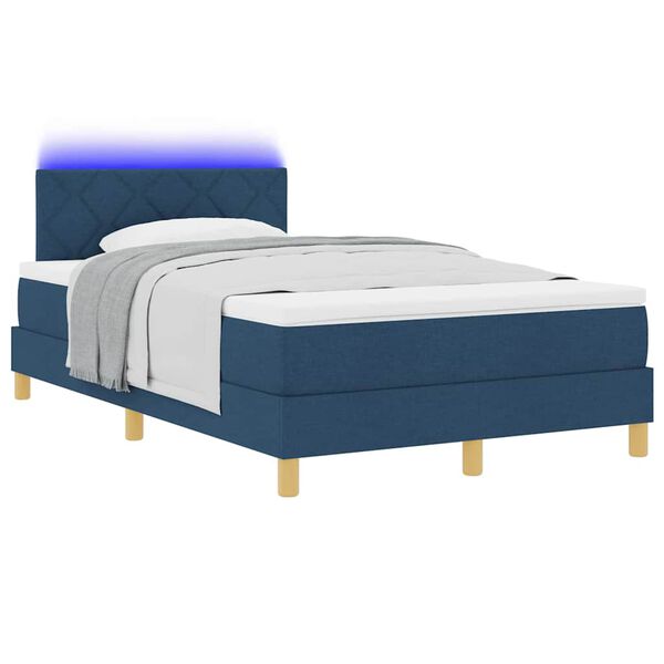 vidaXL Lit &agrave; ressort LED avec matelas avec LED Bleu 120 x 190 cm tissu