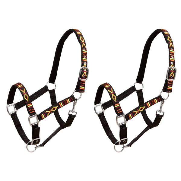 vidaXL Bride &agrave; cheval 2 pcs Taille de poney Nylon Noir