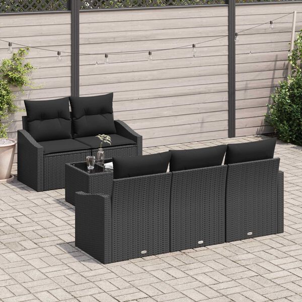 vidaXL Ensemble de Canap&eacute;s avec coussin 6 pcs Noir polyrotin