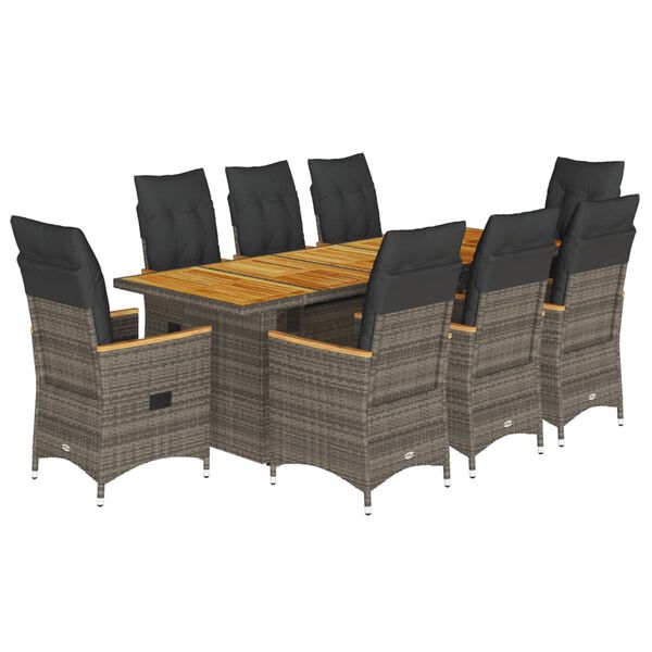 vidaXL Ensemble de bistro de jardin 11 pcs coussins gris poly rotin