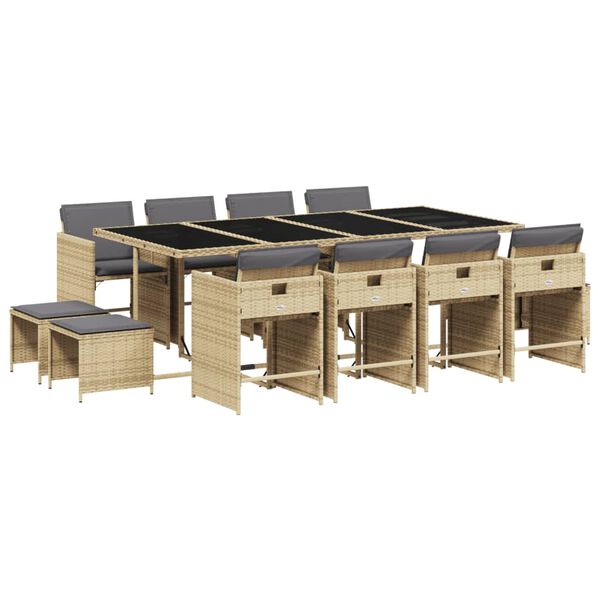 vidaXL Ensemble &agrave; manger de jardin coussins 13 pcs m&eacute;lange beige rotin