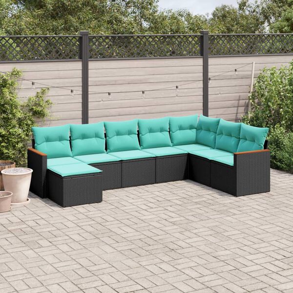 vidaXL Salon de jardin 8 pcs avec coussins noir r&eacute;sine tress&eacute;e