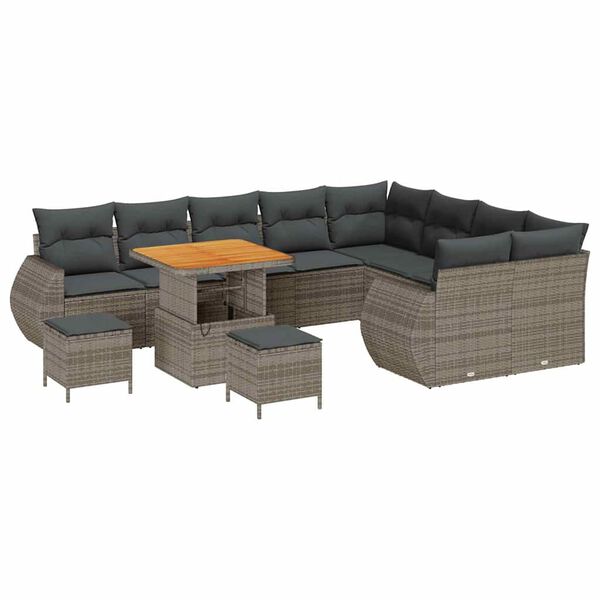 vidaXL Ensemble de canap&eacute; de jardin 12 pcs Gris polyrotin