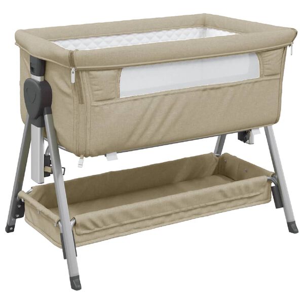 vidaXL Lit pour b&eacute;b&eacute; avec matelas Taupe Tissu de lin
