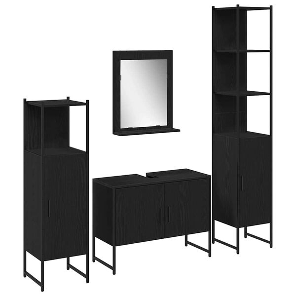 vidaXL Ensemble de mobilier de salle de bain avec &eacute;tag&egrave;re 4 pcs Noir