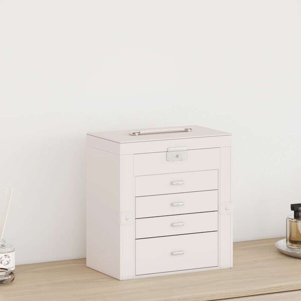 VidaXL Bo&icirc;te &agrave; bijoux 5 niveaux avec miroir verrouillable blanc