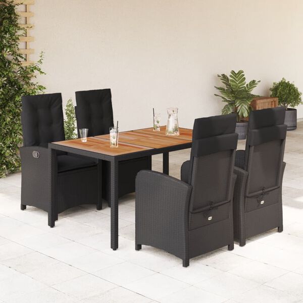 vidaXL Ensemble &agrave; manger de jardin coussins 5pcs Noir R&eacute;sine tress&eacute;e