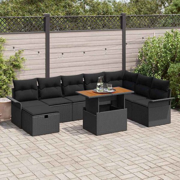 vidaXL Ensemble de canap&eacute; de jardin 9 pcs Noir polyrotin