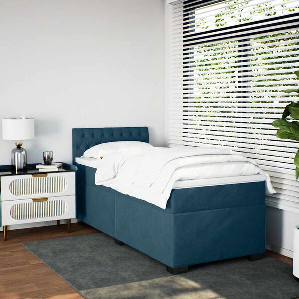 vidaXL Sommier &agrave; lattes de lit avec matelas Bleu fonc&eacute; 90x190 cm