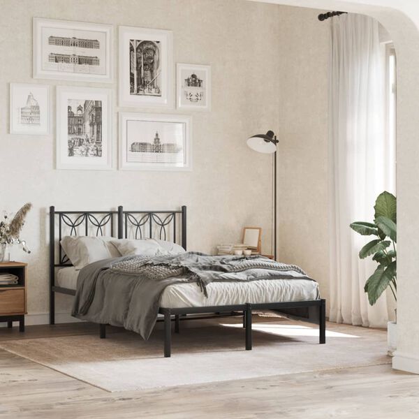 vidaXL Cadre de lit m&eacute;tal sans matelas avec t&ecirc;te de lit noir 120x200cm