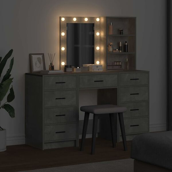 vidaXL Table de Toilette 3 pcs Gris 40 x 41 x 135 cm Bois d'ing&eacute;nierie