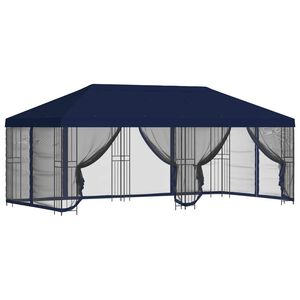 vidaXL Gazebo avec murs lat&eacute;raux 6 x 3 m Bleu Polyester et Acier