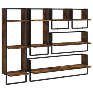 vidaXL Ensemble d'&eacute;tag&egrave;res murales avec barres 6 pcs ch&ecirc;ne fum&eacute;