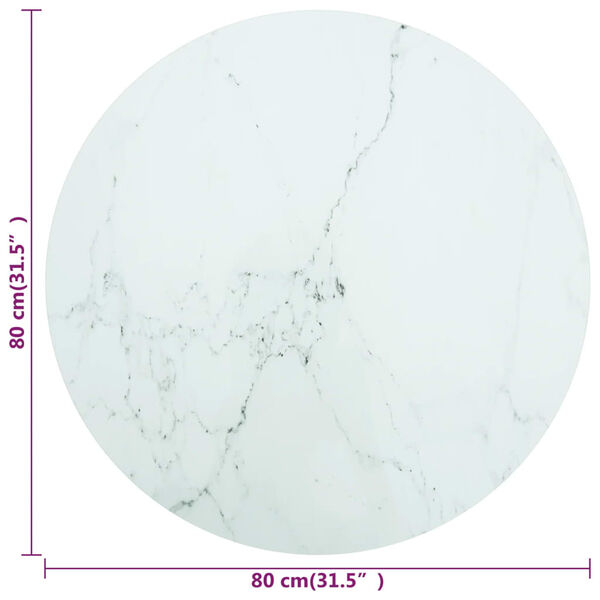 vidaXL Dessus de table blanc Ø80x1 cm verre trempé avec design marbre