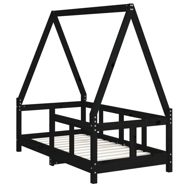 vidaXL Cadre de lit pour enfant noir 70x140 cm bois de pin massif