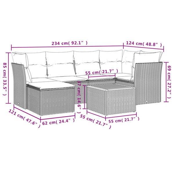 vidaXL Salon de jardin avec coussins 7 pcs beige r&eacute;sine tress&eacute;e