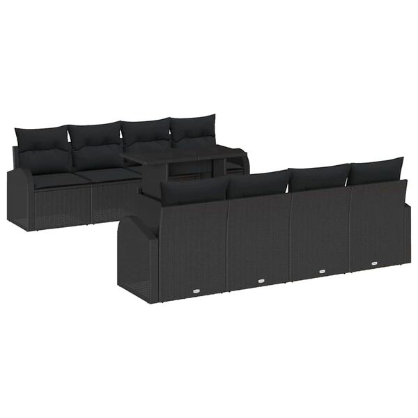 vidaXL Ensemble de canap&eacute; de jardin 9 pcs Noir Poly Rattan