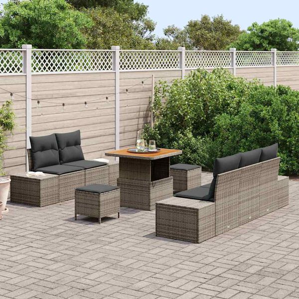 vidaXL Ensemble de canap&eacute; de jardin avec coussin 8 pcs Gris Poly rotin