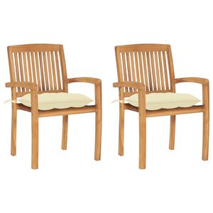 vidaXL Chaises de jardin lot de 2 et coussins blanc cr&egrave;me Bois de teck