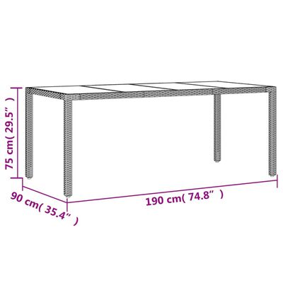 vidaXL Table de jardin dessus en verre Noir 190x90x75cm Résine tressée