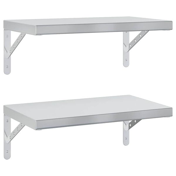 vidaXL &Eacute;tag&egrave;res murales 2 pcs 50x30 cm argent&eacute; acier inoxydable