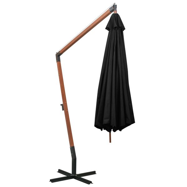 vidaXL Parasol de jardin suspendu avec m&acirc;t noir bois de sapin massif
