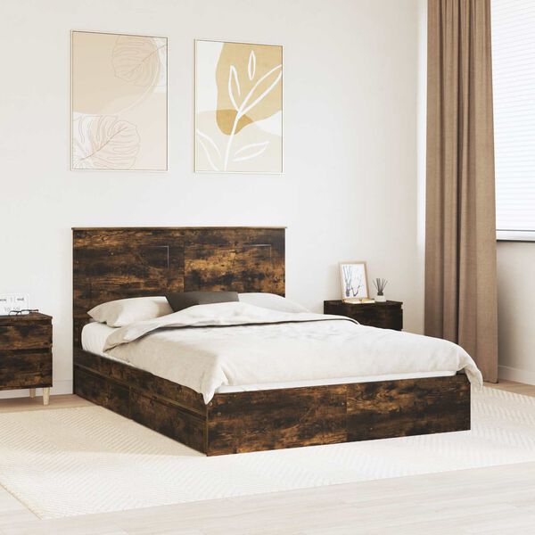 vidaXL Lit de Rangement Ch&ecirc;ne fum&eacute; 160 x 200 cm Bois d'ing&eacute;nierie