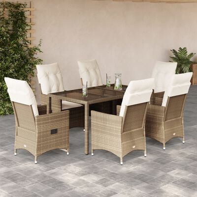 vidaXL Ensemble à manger de jardin et coussins 7 pcs beige poly rotin