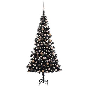 vidaXL Arbre de No&euml;l artificiel pr&eacute;-&eacute;clair&eacute; et boules noir 210 cm PVC