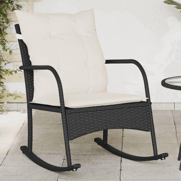 vidaXL Chaise &agrave; bascule de jardin avec coussins noir r&eacute;sine tress&eacute;e