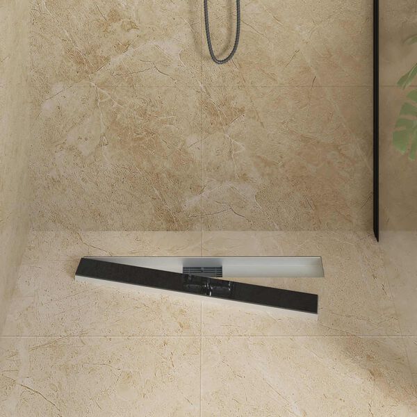 vidaXL Drain de Douche avec Couverture en Verre Noir 80 cm