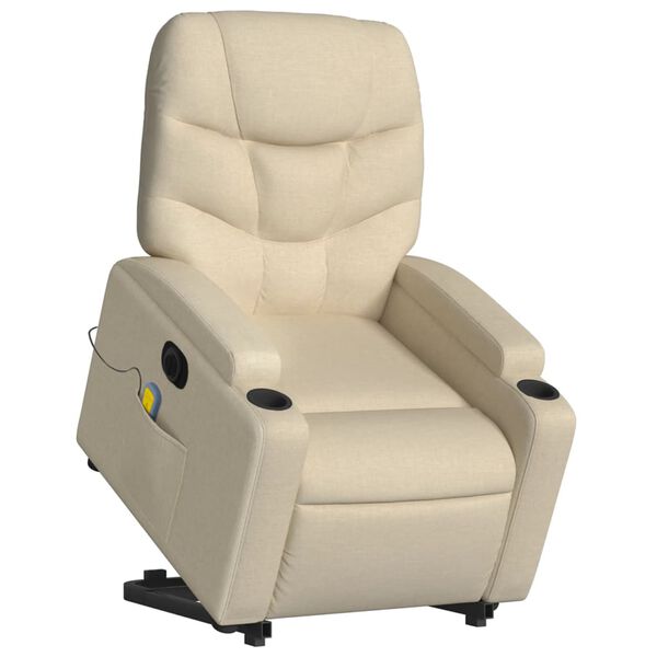 vidaXL Fauteuil inclinable de massage &eacute;lectrique Cr&egrave;me Tissu