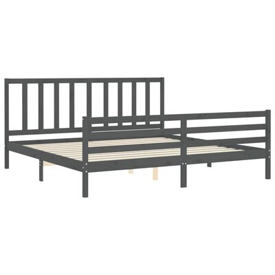 vidaXL Cadre de lit avec tête de lit gris 200x200 cm bois massif