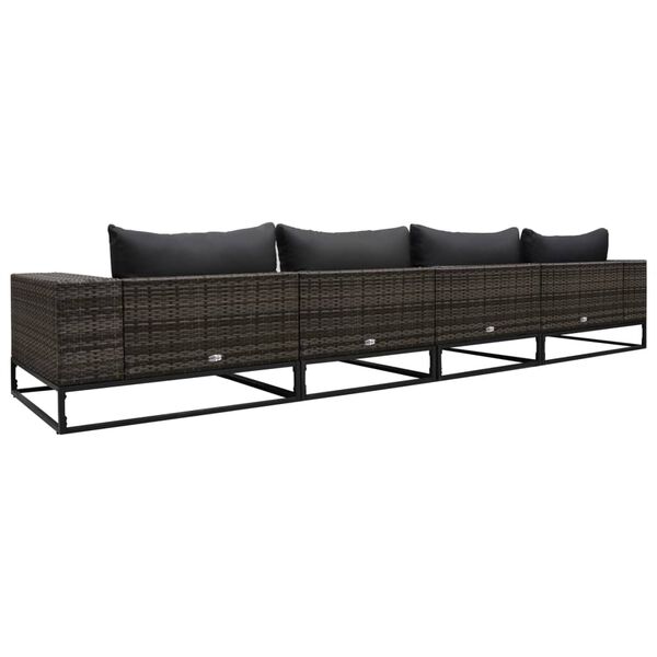 vidaXL Salon de jardin 4 pcs avec coussins R&eacute;sine tress&eacute;e Gris