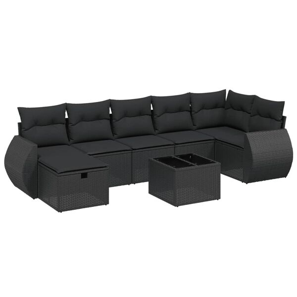 vidaXL Salon de jardin 8 pcs avec coussins noir r&eacute;sine tress&eacute;e