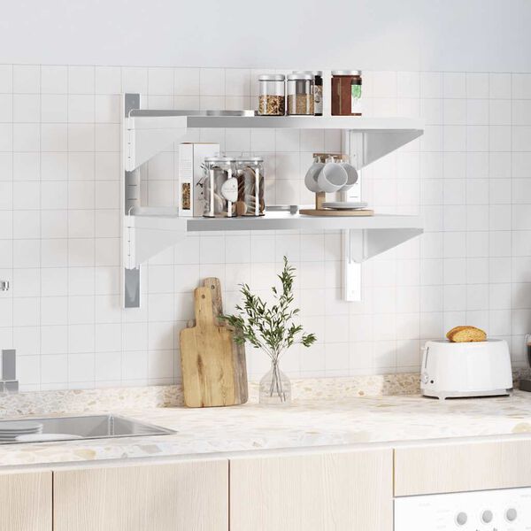 vidaXL &Eacute;tag&egrave;re murale &agrave; 2 niveaux 75x40x60 cm argent&eacute; acier inoxydable