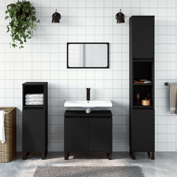 vidaXL Ensemble d'armoires salle de bain 3 pcs noir bois d'ingénierie