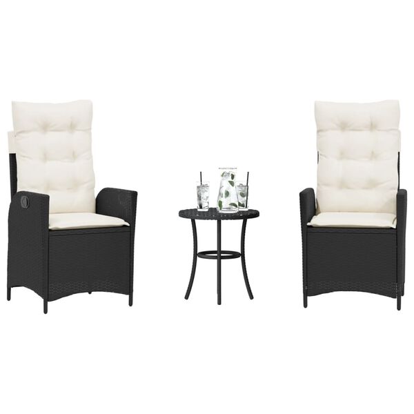 vidaXL Ensemble de bistro 3 pcs avec coussins noir r&eacute;sine tress&eacute;e