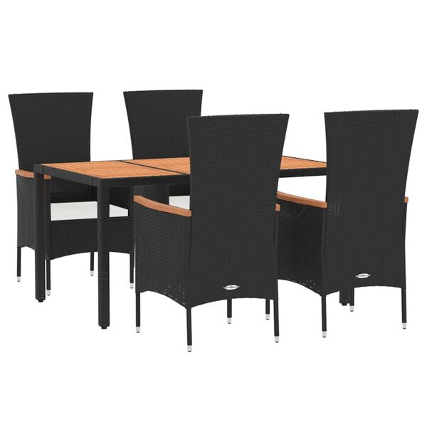 vidaXL Ensemble &agrave; manger de jardin coussins 5pcs Noir R&eacute;sine tress&eacute;e
