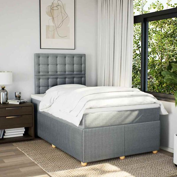 vidaXL Sommier &agrave; lattes de lit et matelas gris clair 120x190 cm tissu