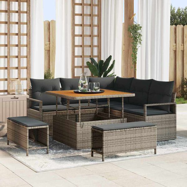 vidaXL Ensemble de canap&eacute; de jardin avec coussin 8 pcs Gris