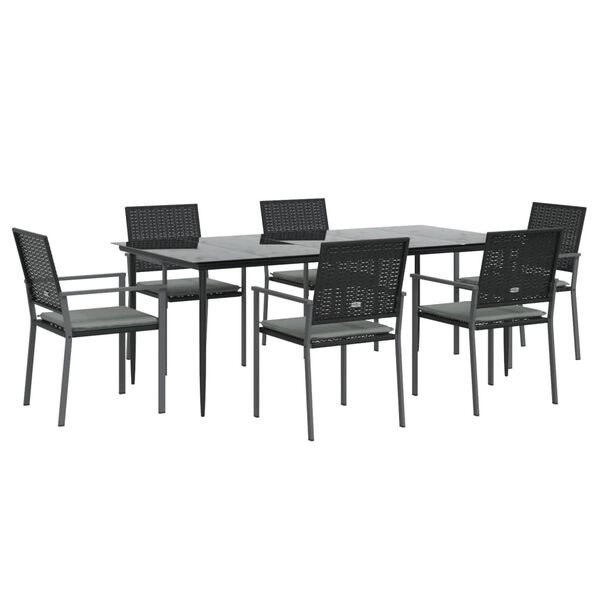 vidaXL Ensemble &agrave; manger de jardin 7 pcs coussins r&eacute;sine tress&eacute;e acier