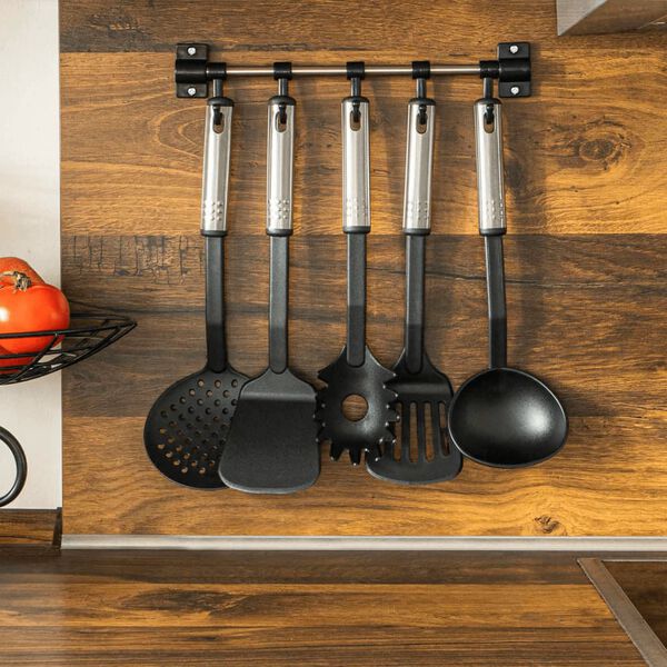 HI Ensemble d'ustensiles de cuisine 6 pcs Noir et argent&eacute;
