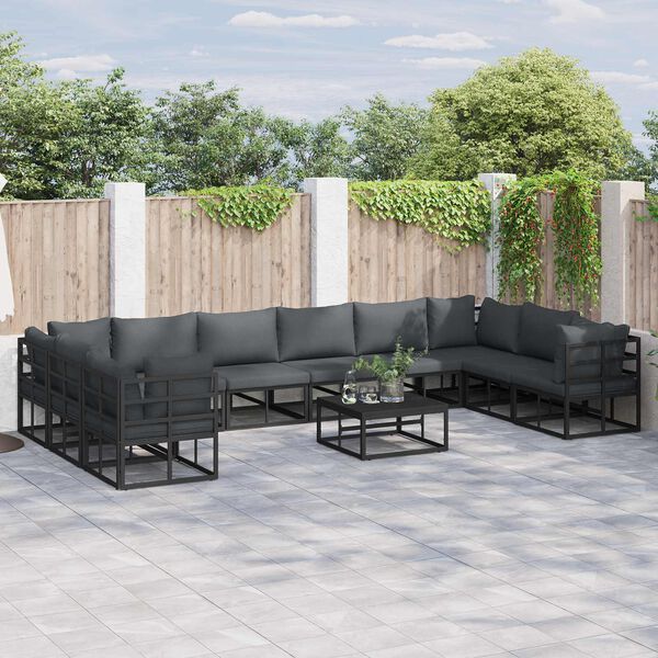 vidaXL Ensemble de canap&eacute; de jardin avec coussin 11 pcs Noir Aluminium