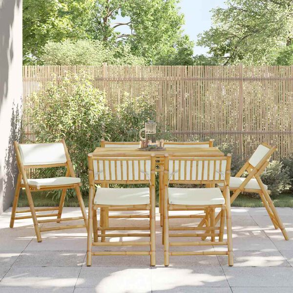 vidaXL Chaises de bistro pliantes lot de 6 et coussins blanc cr&egrave;me