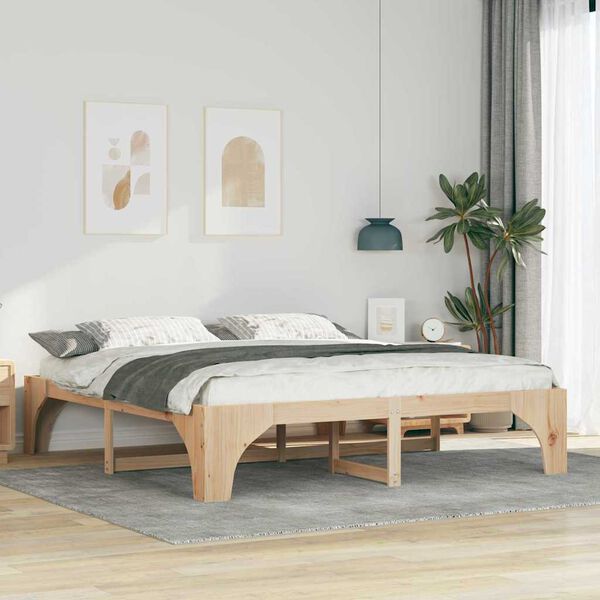 vidaXL Cadre de lit sur&eacute;lev&eacute; Marron 200 x 200 cm Bois massif en pin