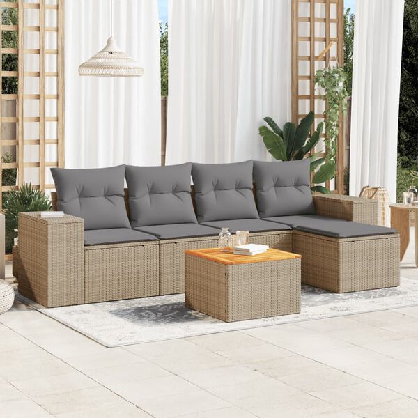 vidaXL Salon de jardin avec coussins 6 pcs beige r&eacute;sine tress&eacute;e